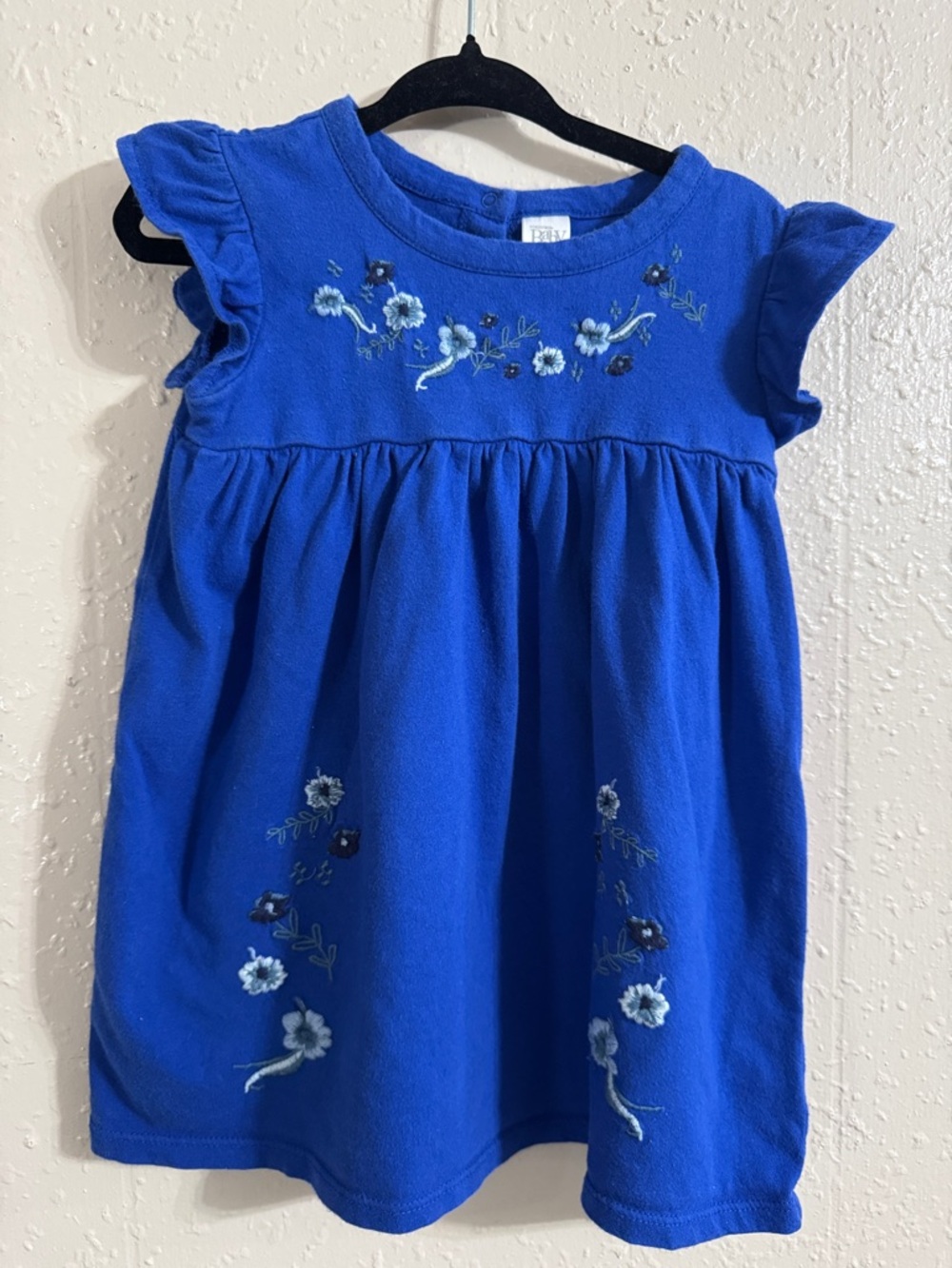 Nordstrom Baby Royal Blue Floral Embroidered Flutter-Sleeve Dress 18m